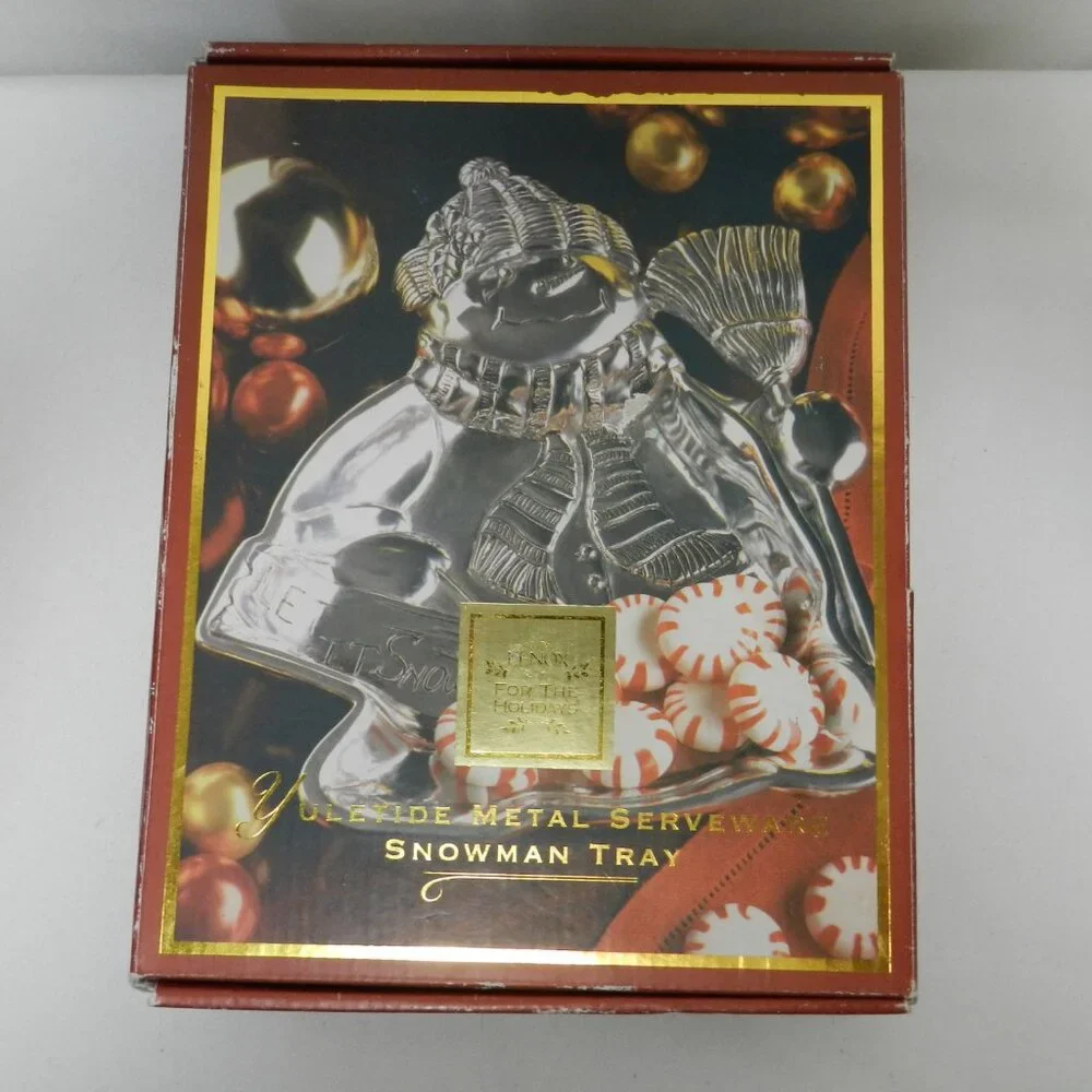 Lenox Yuletide Metal Serveware Snowman Tray Christmas Holidays Candy Dish w/ Box